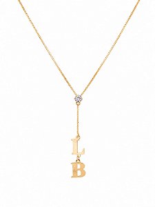 Colar Gravata com Iniciais L e B – Banho em Ouro Amarelo 18K