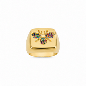 Anel Abelha Cravejado Color tamanho 12 – Banho de Ouro Amarelo 18K