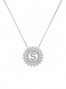 Colar Mandala Letra S Cravejada – Ródio Branco