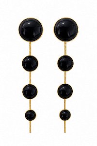Brinco Longo Esferas Esmaltadas Preto – Banho em Ouro Amarelo 18K