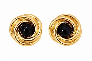 Brinco Espiral Esmaltado Preto – Banho em Ouro Amarelo 18K