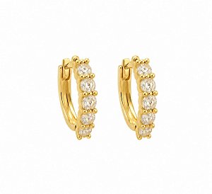 Brinco Argola Cravejada com Zircônias Citrino – Banho em Ouro Amarelo 18K