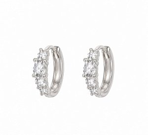 Brinco Argola Cravejada com Zircônias Citrino – Banho em Ródio Branco