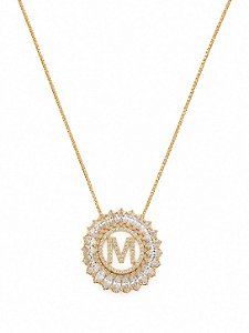 Colar Mandala Navete Letra M– Banho em Ouro Amarelo 18K