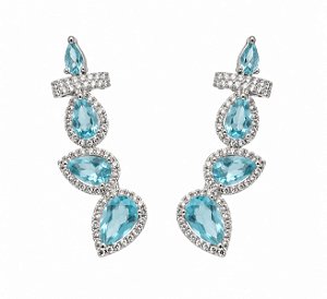 Brinco Ear Cuff Gota Áqua-Marinha – Banho em Ródio Branco