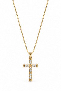 Colar Cruz Cravejada – Banho em Ouro Amarelo 18k