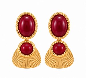 Brinco Canelado Burgundy Esmaltado – Banho em Ouro Amarelo 18k
