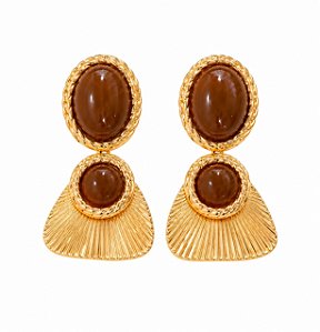 Brinco Canelado Marrom Esmaltado – Banho em Ouro Amarelo 18k