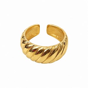 Anel Canelado Regulável - Banho de Ouro Amarelo 18K