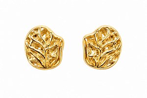 Brinco Orgânico Texturizado - Banho de Ouro Amarelo 18k