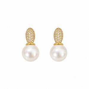 Brinco Pérola com Micro Zircônias - Banho em Ouro 18K