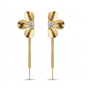 Brinco Flor com Franjas – Banho em Ouro 18K