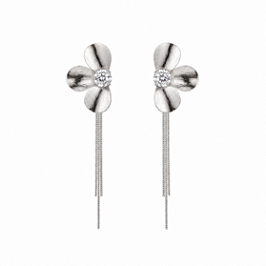 Brinco Flor com Franjas – Banho em Ródio Branco