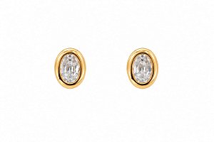 Brinco Oval Zircônia Cristal Banho em Ouro 18K