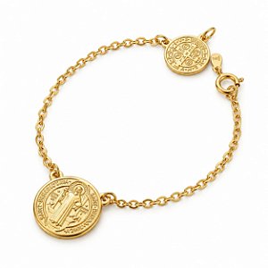 Pulseira Religiosa São Bento Banho em Ouro 18K