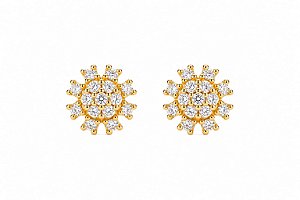 Brinco Flor Cravejado Banho em Ouro 18K