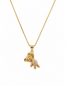 Colar Urso Cravejado com Banho em Ouro Amarelo 18K