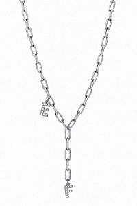 Colar Gravata Personalizado com 2 Letras – Banho em Ródio Branco