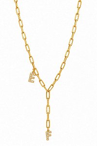 Colar Gravata Personalizado com 2 Letras – Banho em Ouro