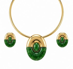 Conjunto Oval Esmaltado Verde Esmeralda – Banho em Ouro 18K