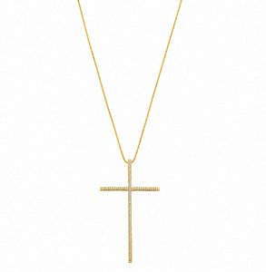 Colar Religioso Cruz Cravejada com Micro Zircônias – Banho em Ouro 18K