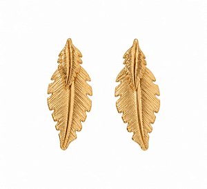 Brinco Folha Texturizada com Banho em Ouro 18K