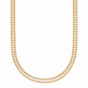 Choker Riviera Cravejada com Cristais Baguete – Banho em Ouro Amarelo 18K