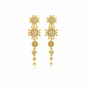 Brinco Cravejado com Estrelas Cravejadas - Banho Ouro