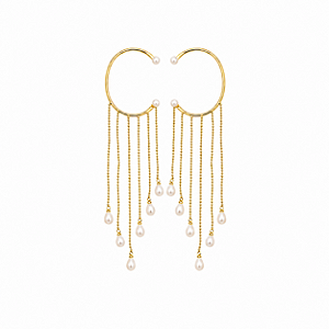 Brinco Piercing Fake Chains Pérola – Banho de Ouro Amarelo 18K