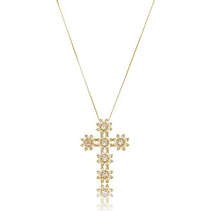 Colar Religioso Cruz com Cristais