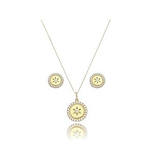 Conjunto Medalha Flor Cravejado