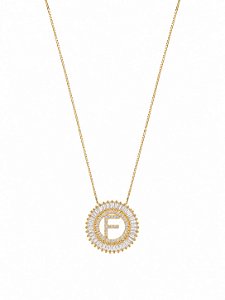 Colar Mandala Navete Letra F – Banho em Ouro Amarelo 18k