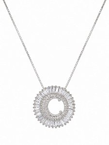 Colar Mandala Navete Letra C – Banho em Ródio Branco