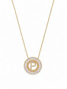 Colar Mandala Navete Letra P – Banho em Ouro Amarelo 18k