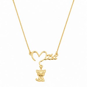 Colar Mãe Pingente Gato Liso – Banho em Ouro Amarelo 18K