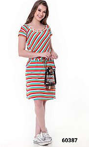 VESTIDO LISTRADO CORDÃO NA CINTURA - HAPUK