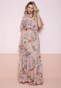 VESTIDO LONGO ESTAMPA FOLHAGEM - FASCÍNIUS