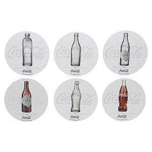 Conjunto 6 porta copos em cortiça Coca-cola Bottles bege 10x10cm