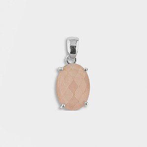 Pingente Oval Garras em Prata e Quartzo Rosa