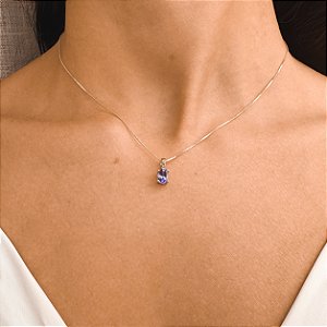 Pingente Afeto com Diamantes, Prata 925 e Tanzanita