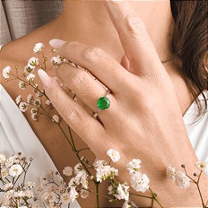 Anel Amore com Diamantes, Prata 925 e Esmeralda