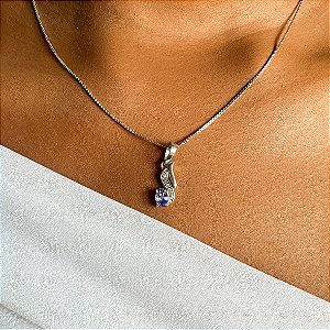 Pingente Nina com Diamantes, Prata 925 e Tanzanita