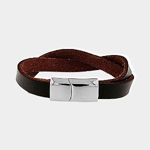 Pulseira Masculina Couro 2 Tiras