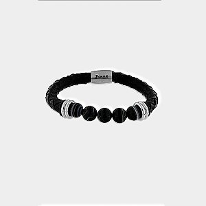 Pulseira Masculina Couro Preto e Ágata