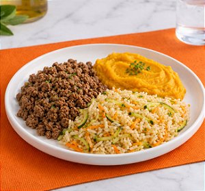 PATINHO MOIDO COM ARROZ E PURE DE ABÓBORA