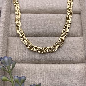 Corrente Trançada 40cm Semijoia Ouro
