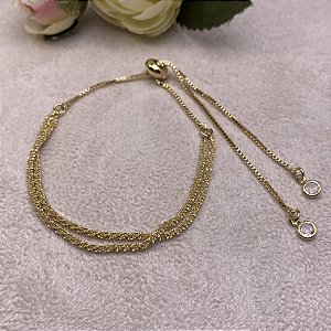 Pulseira Ajustável Torcida Dupla Semijoia Ouro