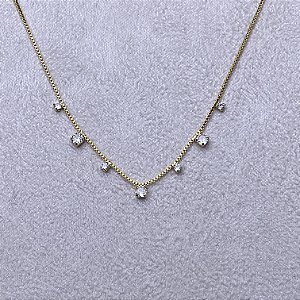 Colar Choker 7 Pontinhos de Luz Semijoia Ouro