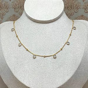 Colar 6 Zircônias com Bolinhas Semijoia Ouro