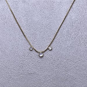 Colar Choker 3 Pontos de Luz Semijoia Ouro
